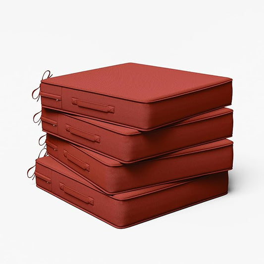 Outdoor Chair Cushion 22 x 22 x 4 Inches Patio Furniture Outdoor Waterproof Seat Cushion, Patio Chair Cushion with Handles and Ties, Square Dining Chair Cushion Set of 4, Terra Red
