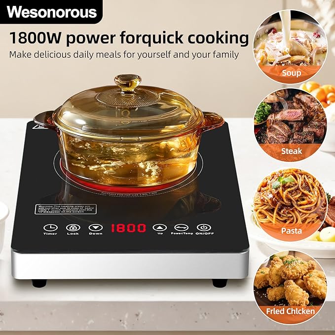 Single Burner Electric Cooktop,110V 1800W Electric Stove Top with LED Touch Control,9 Power Levels, 3 hTimer, Safety Lock, portable cooktop Overheat protection