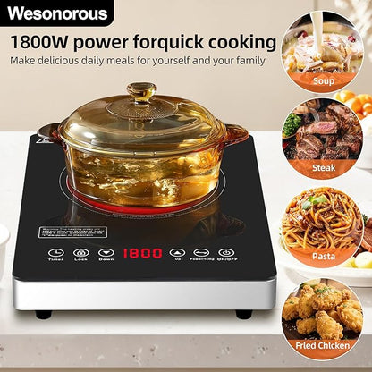 Single Burner Electric Cooktop,110V 1800W Electric Stove Top with LED Touch Control,9 Power Levels, 3 hTimer, Safety Lock, portable cooktop Overheat protection