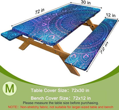 Picnic Table Cover with Bench Covers Windproof Waterproof Picnic Table Covers Camping Tablecloth with Self-Storage Bag, 72in, Deep Blue