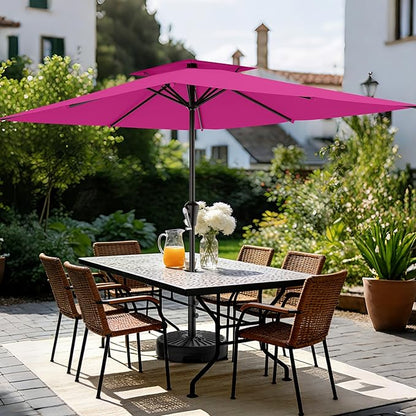 AreShark 8'x10' 2 Tiers Rectangular Patio Umbrella - Outdoor Umbrella Waterproof UV Protection, Market Table Umbrella w/Crank for Pool, Backyard, Deck(Rose Pink)