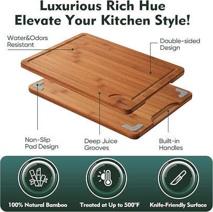 Bamboo Cutting Board, Non Slip Wood Cutting Boards for Kitchen 3 Packs Holder and Over Sink Nice Solid Thick Durable Cutting Boards for Kitchen Large Small Vegetables Fruits Kitchen Gifts (Carbonized)