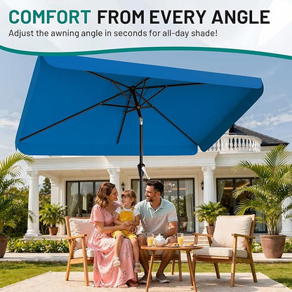 AreShark 6.5 x 10 FT Rectangular Valance Patio Umbrella, Outdoor Umbrella with Tilt and Crank, Market Table Umbrellas W/ 6 Ribs UV Protection for Garden, Deck, Backyard and Pool, Royal Blue