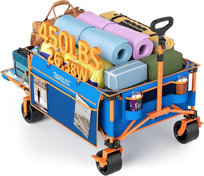 Extra Large Heavy-Duty Beach Wagon - 55.11" x 26.38" Foldable Utility Cart with 400 lbs Capacity, Compact Fold Design, Ideal for Beach, Camping, Groceries, and Outdoor Adventures