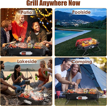 Portable Charcoal Grill, Foldable Tabletop BBQ Smoker, Small Barbecue Grill for Outdoor Cooking Camping Picnics & Travel, Compact & Lightweight, Red