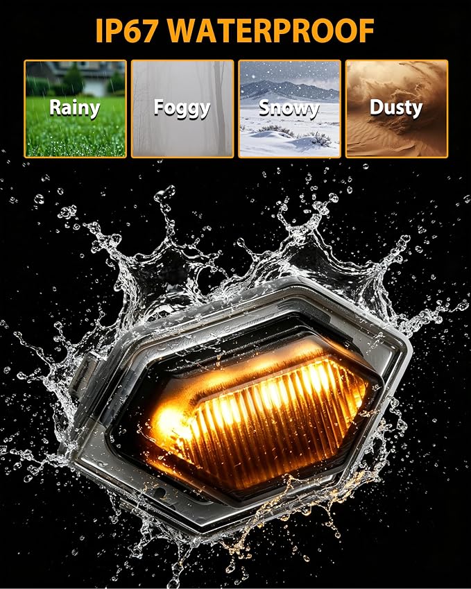 LED Grill Lights for 2020-2024 Jeep Gladiator JT Amber 4pcs | Amber Grille Mesh Lights, Plug & Play, IP67 Waterproof, LED Bumper Running Marker Lamp, for Jeep Gladiator JT 2021 2022 2023