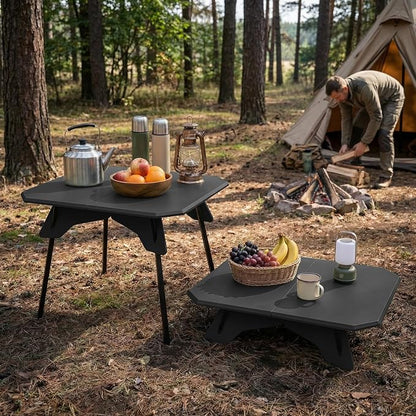 Folding Camping Table, 2-in-1 Adjustable Height Portable Outdoor Aluminum Camp Desk with Carrying Bag, Lightweight Foldable Table for Picnic, Beach, BBQ, Hiking, Fishing, Travel (Black)