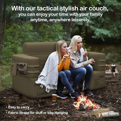 Inflatable Couch Loveseat Camping Couch Built-in Rechargeable Pump Air Sofa | Blow up Couch Durable 1000D Oxford Fabric Outdoor Camping Couch 2 mins Camping Furniture for Backyard RV Travel Movie Night