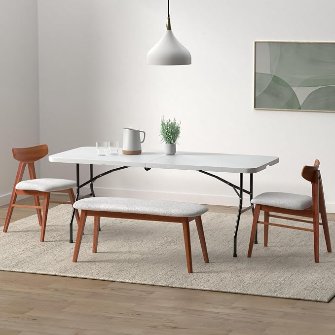 PayLessHere | 6FT Folding Table | White | Portable Plastic Table | with Carry Handle | Waterproof & Foldable Table Design | Steel Frame with Lock | for Events, Camping, Indoor & Outdoor Use