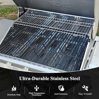Hisencn Grill Parts for Nexgrill 4 Burner 720-0830H, 5 Burner 720-0888S 720-0888A Gas Grill, Cast Iron Cooking Grate and Stainless Steel Warming Rack, Grill Replacement for Nexgrill Parts