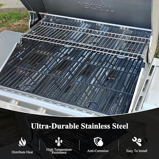 Hisencn Grill Parts for Nexgrill 4 Burner 720-0830H, 5 Burner 720-0888S 720-0888A Gas Grill, Cast Iron Cooking Grate and Stainless Steel Warming Rack, Grill Replacement for Nexgrill Parts