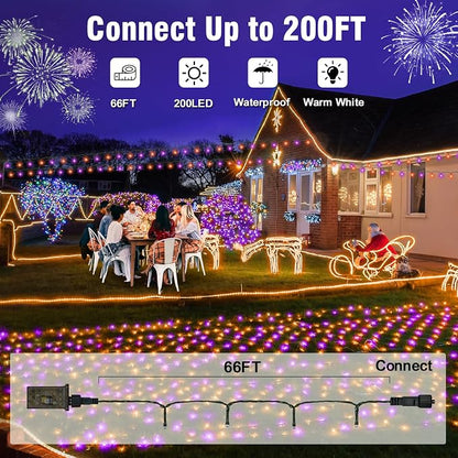 Nisocy LED String Lights Outdoor Waterproof – Purple Orange Fairy Lights with Plug, Connectable Christmas Tree Lights for Patio, Garden, Bedroom, Wedding, Party, Decor (66FT)