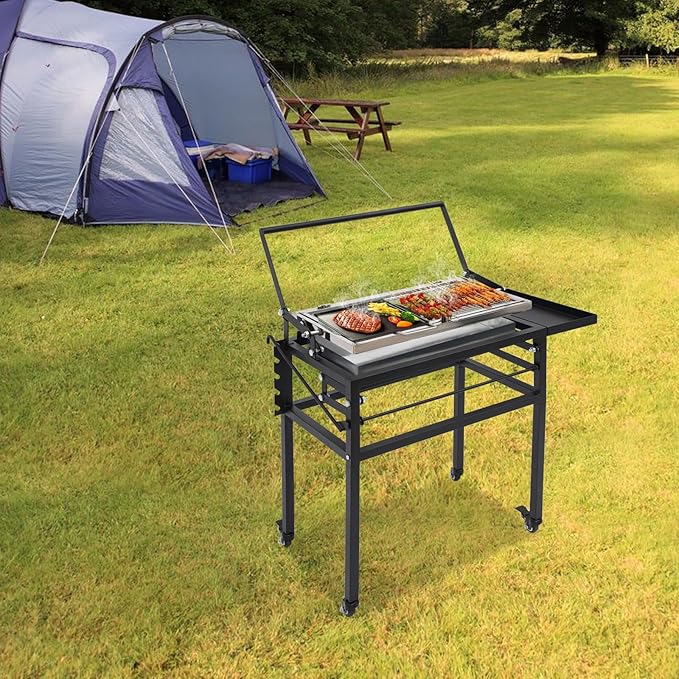 360° Rotating Barbecue Grill, Charcoal Flip Grill For Bbq With Adjustable Height, Portable Charcoal Bbq Grill With Wheels, Flip Grill For Outdoor Picnics, Camping, 24.41 * 14.76 * 31.1 In