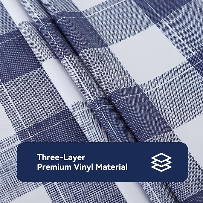 Romanstile Rectangle Vinyl Tablecloth, 100% Waterproof Oil-Proof Checkered Plastic Table Cloth, Heavy Duty Wipeable Table Covers for Dining, Camping, Picnic, Outdoor - 60 x 102 Inch, Blue Checkered