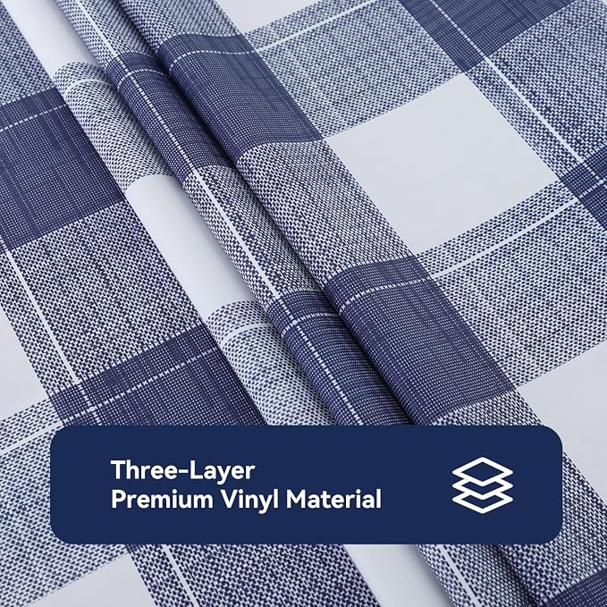 Romanstile Rectangle Vinyl Tablecloth, 100% Waterproof Oil-Proof Checkered Plastic Table Cloth, Heavy Duty Wipeable Table Covers for Dining, Camping, Picnic, Outdoor - 60 x 84 Inch, Blue Checkered