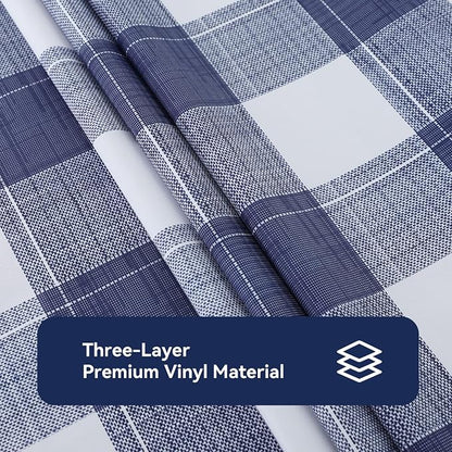 Romanstile Rectangle Vinyl Tablecloth, 100% Waterproof Oil-Proof Checkered Plastic Table Cloth, Heavy Duty Wipeable Table Covers for Dining, Camping, Picnic, Outdoor - 60 x 84 Inch, Blue Checkered