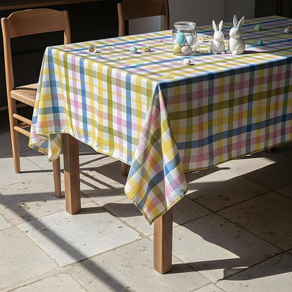 Easter Waterproof Polyester Tablecloth, Pastel Checkered Fabric Table Cover for Spring Party, Kitchen Dining Decor, Easy Care Cloth Tablecloth for Indoor Outdoor Use, W60 x L102 in