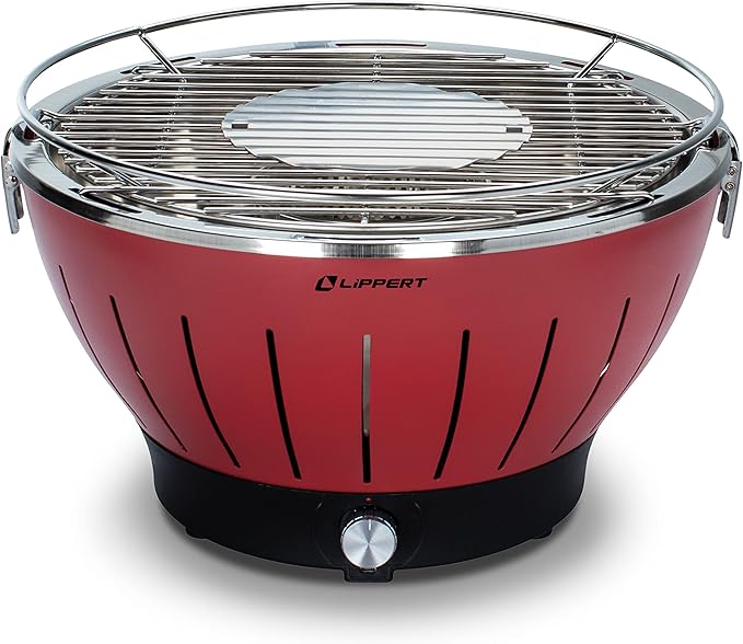 Lippert Odyssey Portable Grill - Compact and Versatile Charcoal Grill for Camping, Tailgating, and Outdoor Cooking - Lightweight and Durable Design with Large Cooking Surface - Red