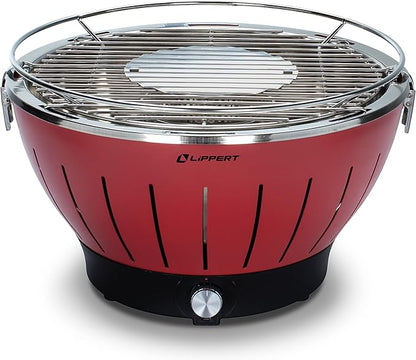 Lippert Odyssey Portable Grill - Compact and Versatile Charcoal Grill for Camping, Tailgating, and Outdoor Cooking - Lightweight and Durable Design with Large Cooking Surface - Red