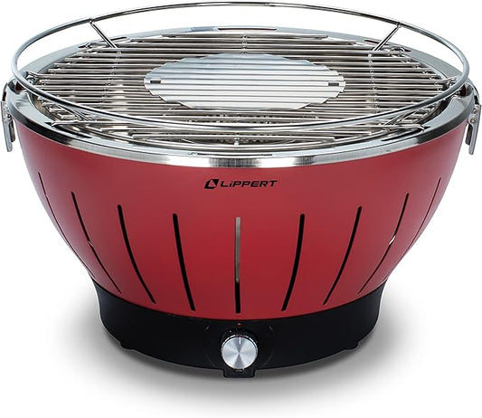 Lippert Odyssey Portable Grill - Compact and Versatile Charcoal Grill for Camping, Tailgating, and Outdoor Cooking - Lightweight and Durable Design with Large Cooking Surface - Red