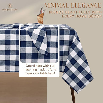 Buffalo Plaid Check 52"x70" Tablecloth 100% Cotton Washable Rustic Rectangle Table Cover Decorative for Gifts, Dining, BBQ, Buffet Parties & Camping - Navy