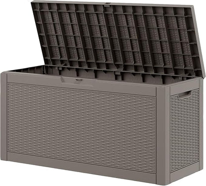 Outdoor Storage Box, Resin Deck Boxes Indoor and outdoor, Waterproof Storage Box Lockable Lid (Grey,60 Gallon)