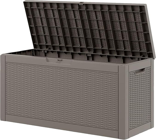 Outdoor Storage Box, Resin Deck Boxes Indoor and outdoor, Waterproof Storage Box Lockable Lid (Grey,60 Gallon)