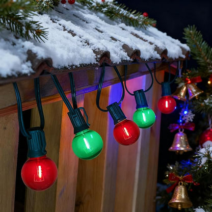 GOOTHY 50Ft Outdoor Red/Green Christmas Lights, G40 Globe Patio String Light with 25 Shatterproof Bulbs(2 Spare), Outside Christmas Lights for Holiday Party Backyard