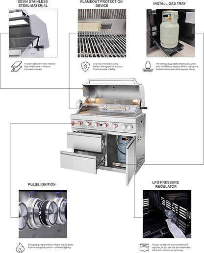 83" Outdoor Kitchen Island, 4+1 Burner Modular Kitchen with Grill Station Cabinetry,304 StainlessGranite, Sink, BBQ Set for Patios & Backyards (Stainless, 83 IN)