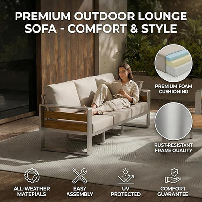 ZANDOR Aluminum Outdoor Patio Furniture Set with Table,4 Seat, Silver | Rustproof,High weight capacity,Water-repellent,Washable Cover,All-Weather Resistant,Easy clean,for Poolside Backyard Deck