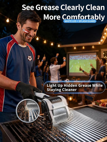 DEGGE Electric Grill Brush, Cordless BBQ Grill Cleaner with 4500mAh Battery | 800RPM High-Torque Motor, Built-in LED Light, 304 Stainless Steel Roller Brush for Uncoated Gas & Charcoal Grills