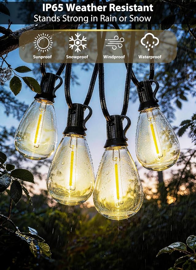 50FT Outdoor String Lights with 20+1 S11 LED Bulbs, Waterproof Dimmable Patio Lights with Remote, Shatterproof E12 Hanging Bistro Lights for Backyard, Porch, Garden, Deck Outdoor Decor
