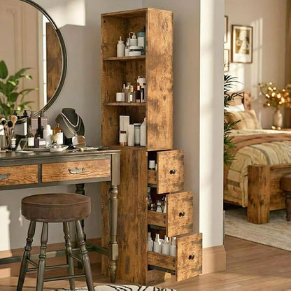 ARTETHYS Storage Cabinet Tall Narrow Bathroom Organizer with 3-Level Adjustable Shelves Slim Free Standing Space Saver for Living Room Kitchen, Rustic
