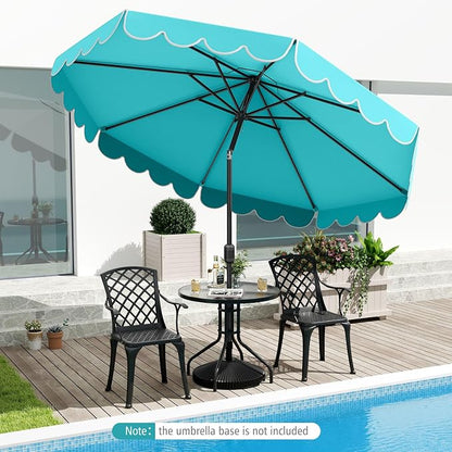 Tangkula 10 FT Patio Umbrella, 2-Tiers Scalloped Outdoor Table Market Umbrella with Tilt Adjustment, Crank, 8 Sturdy Ribs for Pool, Deck, Backyard (Turquoise)