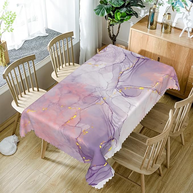 70x140inches Abstract Pink Purple Marble Table Cloth Watercolor Ombre Ink Painting Art Modern Texture Tablecloth Waterproof Polyester Table Cover for Dining Room Kitchen Themed Party Decor