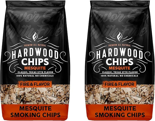 Fire & Flavor Premium All Natural Hardwood Smoking Chips, 2-Pack, 2 Pounds, Mesquite
