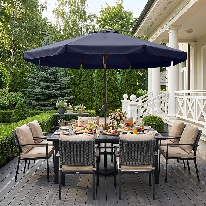 ABCCANOPY 10ft Scalloped Patio Umbrella, Outdoor Table Umbrella with Tilt and Crank, Fiberglass Ribs Deck Umbrella for Patio, Pool, Garden, Picnic (Tibetan Blue)