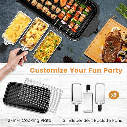 Electric Indoor Grill 1700W - YOHAWJAN 2 in 1 Smokeless Indoor Grill Pan for Kitchen with Grilling Net & Non-Stick Removable Griddle Plate, Temperature Control Korean BBQ Grill with 3 Cheese Pan