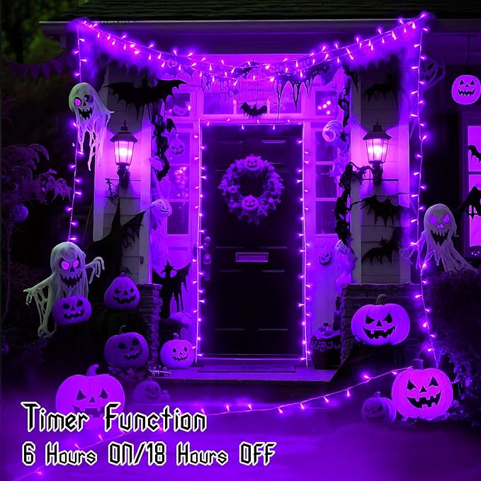 Solar Orange Lights for Halloween String Lights Outdoor Waterproof Total 100LED 33FT with 8 Modes for Yard/Patio/Tree, 16.4Ft*2, 50LED*2 for Halloween Decoration
