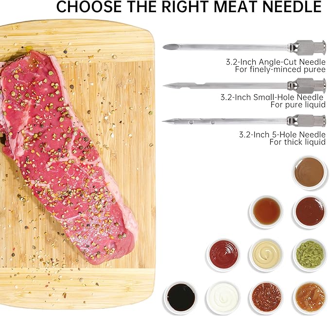 Meat Injector Syringe Turkey Marinade Injector Kit, 1.6-Oz Syringe Set with 3 Professional Needles,1 Silicone Brush,4 Extra O-Rings,1 Cleaning Brush for Basting&Grilling, Flavor Injector for Smoking