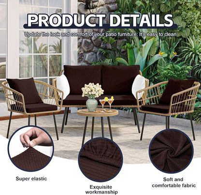 8Pcs Patio Cushion Covers, Outdoor Stretch Cushion Covers, Washable | Stretch Fit, Replacement, Washable and Reusable Furniture Protectors, Fits most patio furniture cushion covers, Cover Only