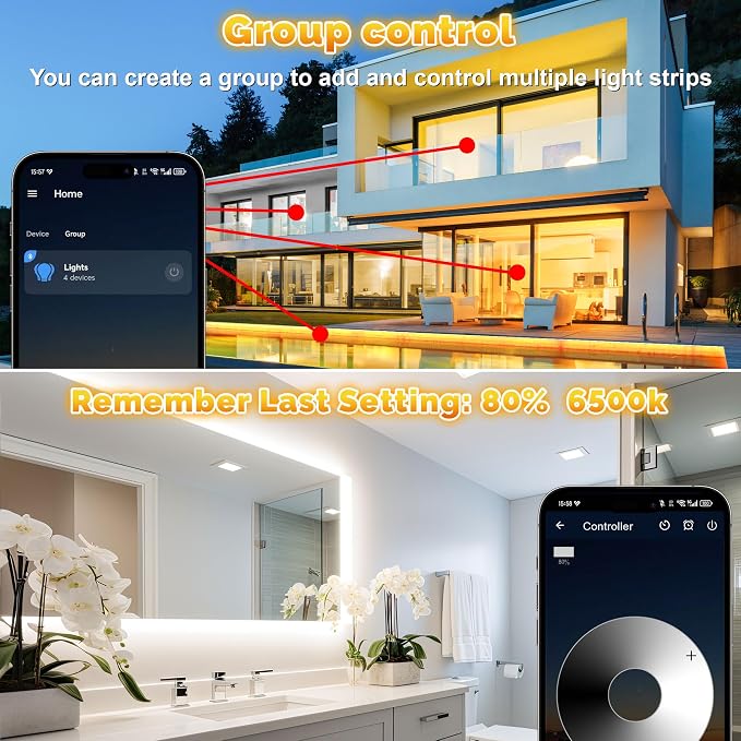 Outdoor LED Strip Lights Waterproof IP67, Dimmable 3000K-6500K Warm White LED Rope Lights Outdoor Waterproof with Remote & APP, 24v Adhesive Exterior Lighting for Patio, Deck, Gazebo (32.8FT/10M)