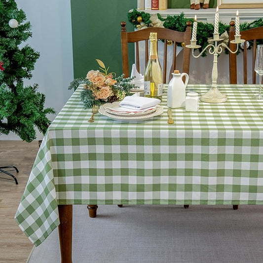 Green and White Gingham Tablecloth, Spring Plaid Waterproof Table Cover for Easter, Indoor Dining, Kitchen Table, Garden Picnic, Washable Rectangle Tablecloth for Home Use, W60 x L144 in