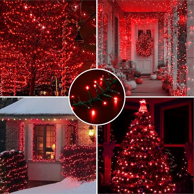 500 LED Red String Lights, 46ft 11 Modes Plug in Twinkle Fairy Lights, Waterproof Connectable Cluster Christmas Lights for Christmas Tree, Valentine's Day, Bedroom & Party Decor