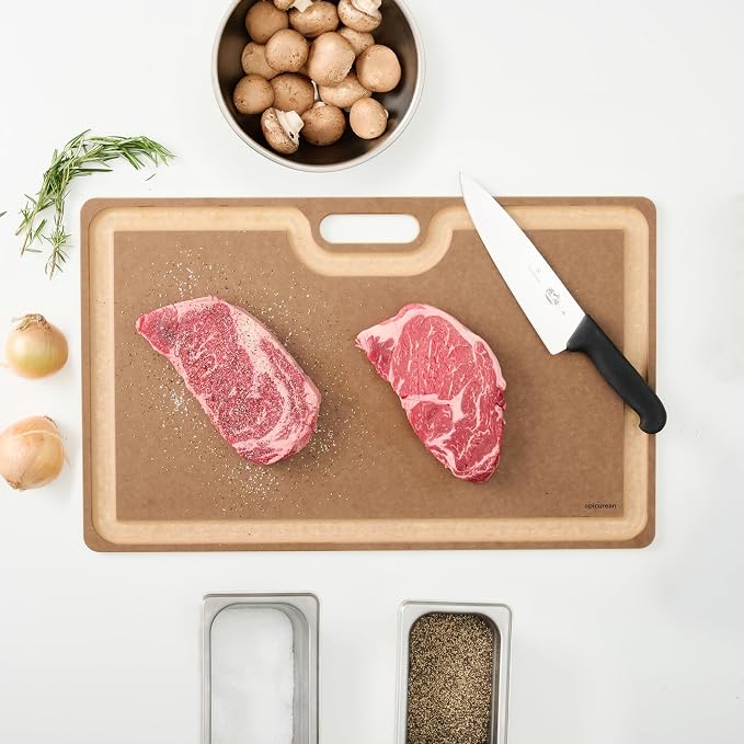 Epicurean 23.5 Inch Big Game Cutting Board, Nutmeg/Natural | Microplastic free, Professional-grade butcher block with an easy-carry handle and deep juice groove for tailgating or kitchen