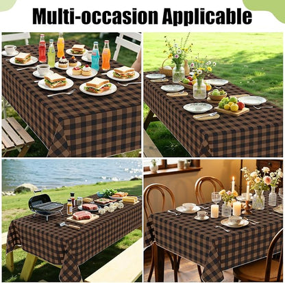 Smiry Picnic Table Cloth, Vinyl Tablecloths with Flannel Backing, 52"x70" | Waterproof Rectangle Table Cloth, Wipeable Buffalo Plaid Table Cover for Indoor and Outdoor (Black & Brown)