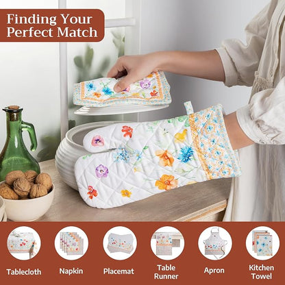 Maison d' Hermine Pot Holders 100% Cotton Potholders (8" x 8", Pack of 1) | Heat Resistant Hot Pads with Loop BBQ Cooking Baking Farmhouse Kitchen Handling Hot Pans Spring Summer - Summer Whisper