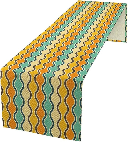 Orange Yellow Turquoise Coffee Table Runner for Kitchen Dining Table Mid Century Geometric Stripes for Kitchen Dining Modern Tables Decor 13x120in