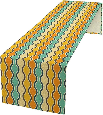 Orange Yellow Turquoise Coffee Table Runner for Kitchen Dining Table Mid Century Geometric Stripes for Kitchen Dining Modern Tables Decor 13x60in
