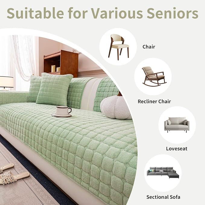 Velvet Couch Cover, Plush Sectional Sofa Cover Washable, Anti Slip Sofa Slipcover for Armrest & Backrest, Furniture Protector Covers for Pets & Kids(1PC,Sage Green,28"×28")